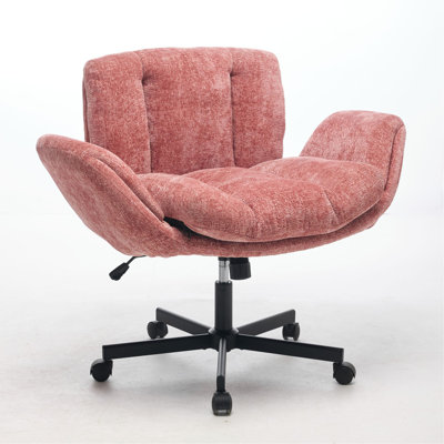 Modern Chenille Swivel Office Chair, Height Adjustable Task Chair with Convertible Multi-Position Armrests, Comfy Double Cushioned Desk Chair for Home, Study,Vanity & Living Room