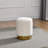 Aariz White Boucle Fabric Round Footstool Ottoman with Golden Accent Base Small Size