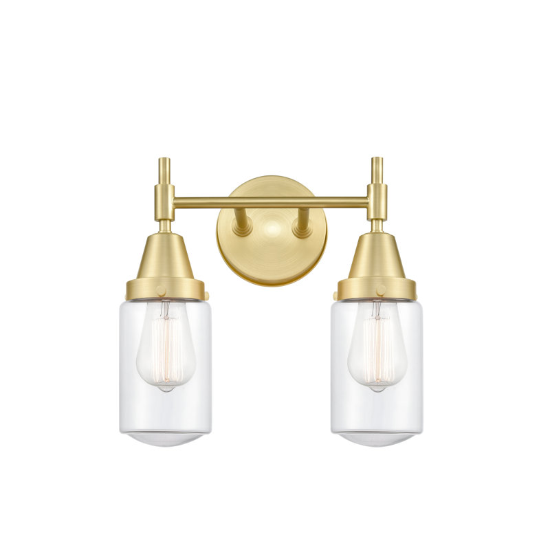 Éclairage pour meuble-lavabo à 2 lumières à intensité variable Gayle, Laiton satiné, Transparent, Ampoule DEL rétro 4 watts