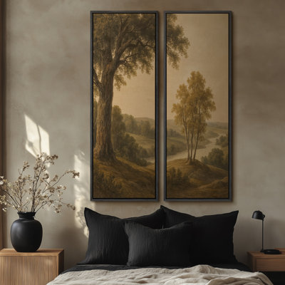 «Autumn Landscape Tree Valley for Living Room», ensemble de 2 reproductions d'art murales encadrées sur toile 60 po x 20 po x 2 pièces