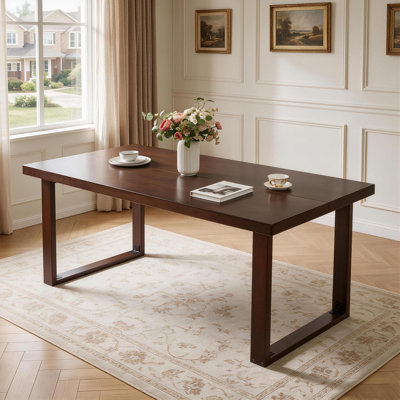 180cm Mid-Century Modern Solid Wood Dining Table - Dark Walnut Rubberwood Rectangular Table for Dining Room or Home Office