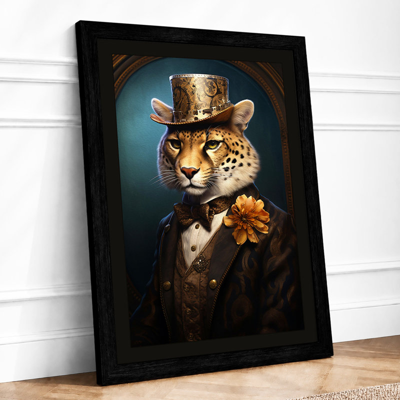 Leopard in Formal Attire Eclectic 1 Piece Single Picture Frame Wall Art, A1 - 84.1 x 59.4 cm, Black