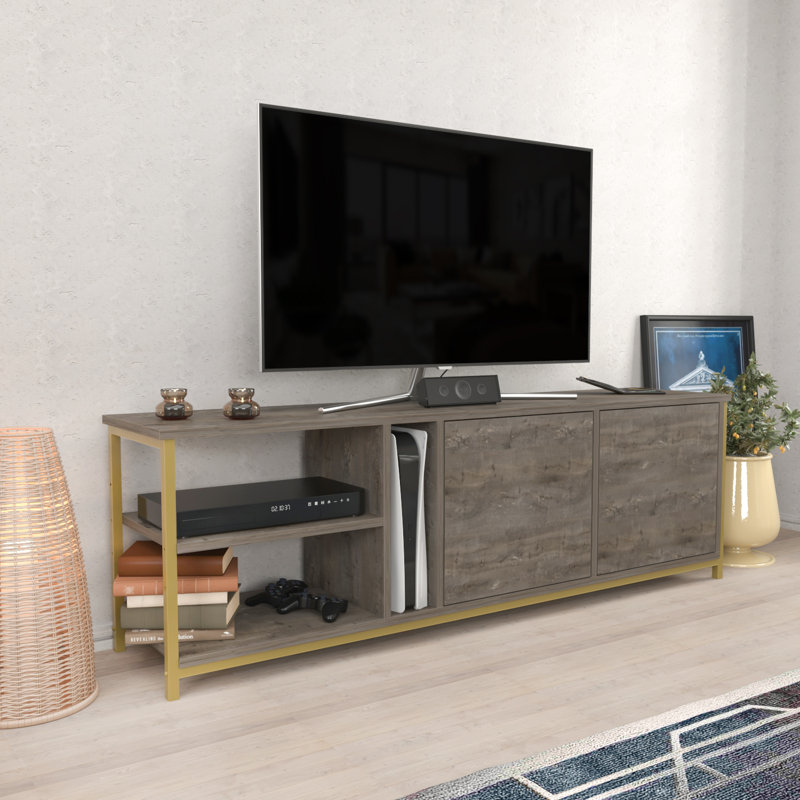 Primrose TV Stand for TVs up to 70", Gold/Dark Oak