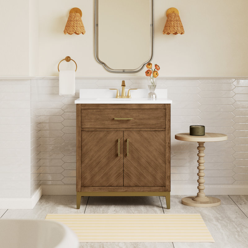 Ensemble de meuble-lavabo simple 30 po avec plateau en marbre OVE Decors Diya, Macchiato