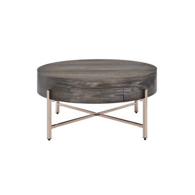 Contemporary Brown And Champagne Coffee Table With Dark Oak Design Metal Support 1 In Sophisticated