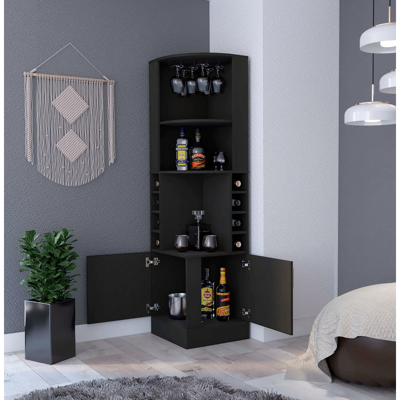 Bar Cabinet With 8 Wine Cubbies, Black