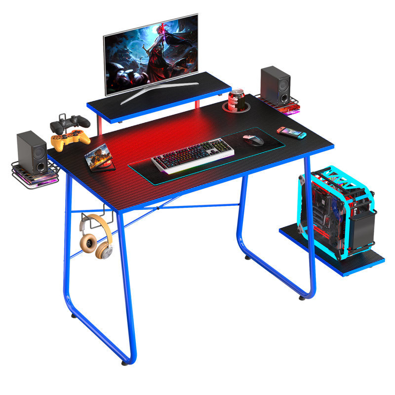 Granger Metal Base Computer Desk, Carbon Fiber Black/Blue