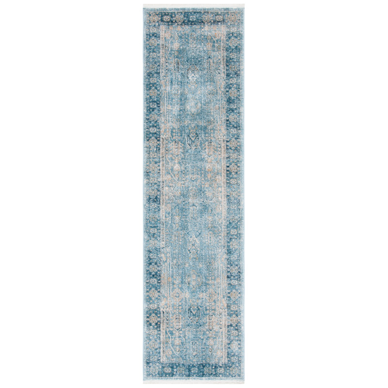 Tapis bleu / ivoire Rumsey, Tapis de couloir 2 pi 2 po x 10 pi