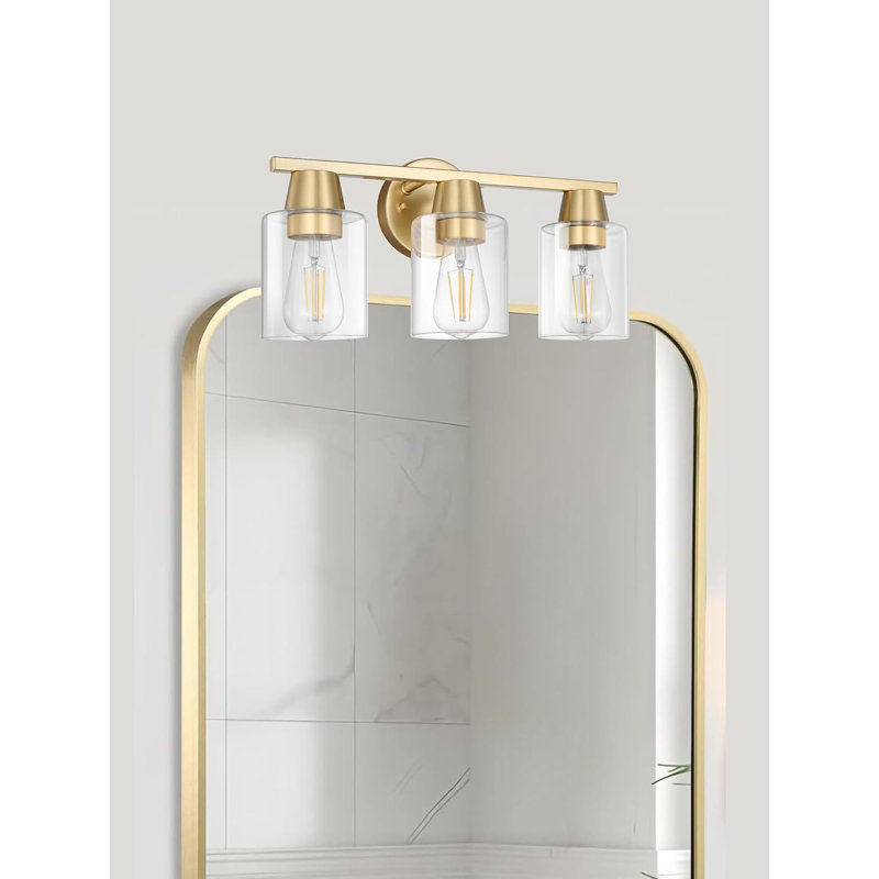 Appliques murales modernes avec finition en laiton et abat-jour en verre transparent, lumière de meuble-lavabo or mat pour salle de bain, salon, couloir, cuisine, porche, base E26
