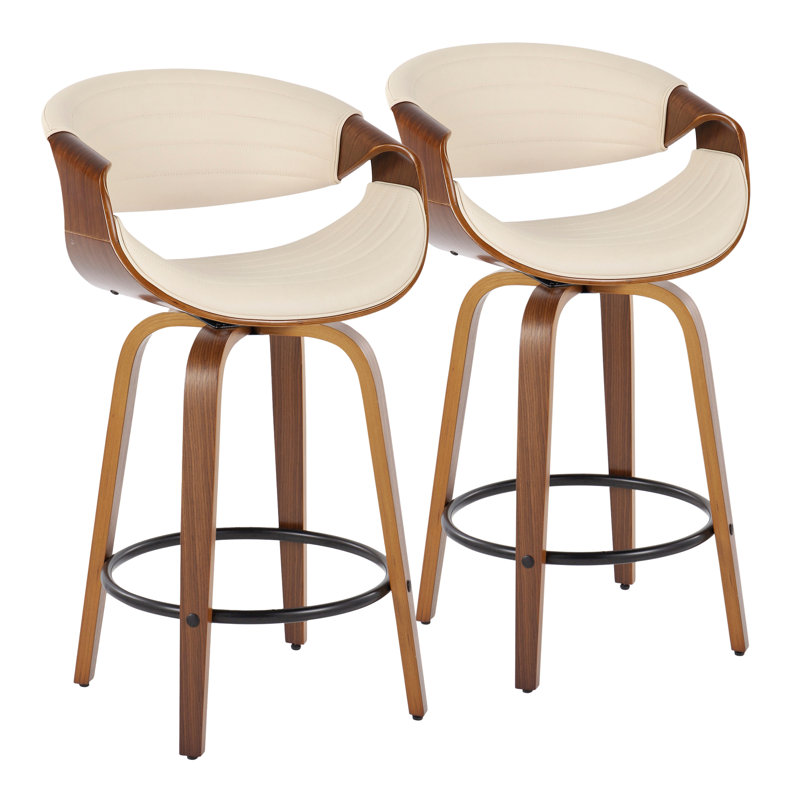Tabouret de bar et de comptoir Arabelle, Tabouret de comptoir (siège d'une hauteur de 26 p, Crème, Noyer / noir