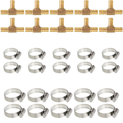 10Pcs 1/2" x 1/4" Hose Barb X Female Reducing Adapter w/ 20 Pcs Steel Clamps