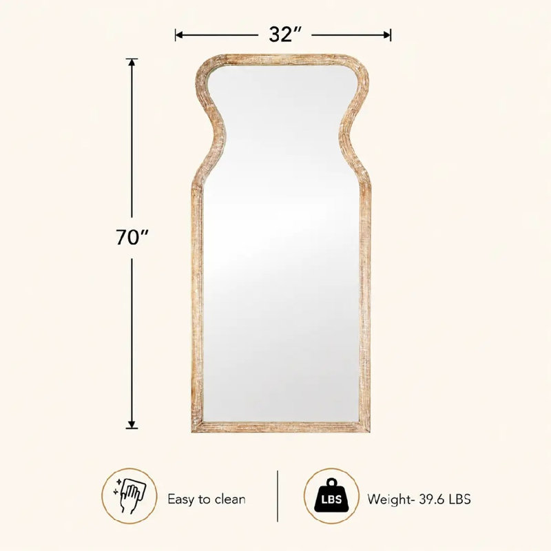 Wood Framed Decorative Wall Mirror, Irregular Freeform Wall  Mirror For Indoor Home Decor,70"