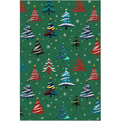  Rug, Christmas Rugs with Xmas Tree Pattern for Holiday Decor, Non Slip Low Pile Washable Rug for Kitchen, Entryway, Living Room, Bedroom, 
