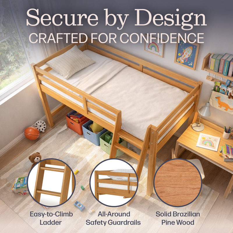 Alaterre Furniture Kids Wood Twin Loft Bed with Ladder, Cinnamon, Cinnamon