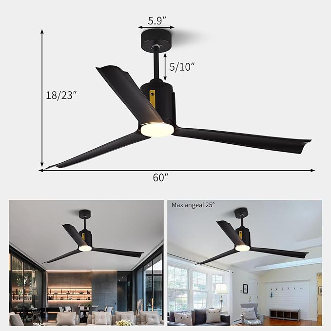 Ventilateur de plafond 60 po noir avec lumière
