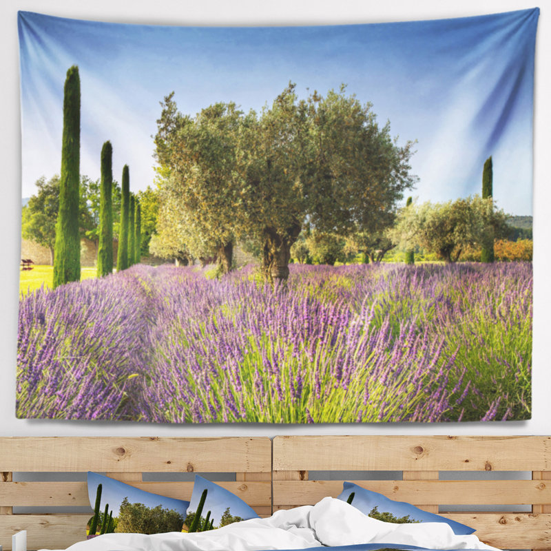 Tapisserie floral magnifique lavande et oliviers, H 32 po x l 39 po