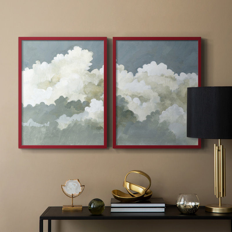 Impression encadrée Big Clouds I-Premium - prête à être accrochée - aucun clou requis - aucun clou requis, Rouge
