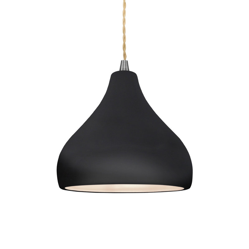 Luminaire suspendu à 1 lumière Meydan, H 7,25 po x l 8 po x P 8 po, Noir lustré, Nickel brossé