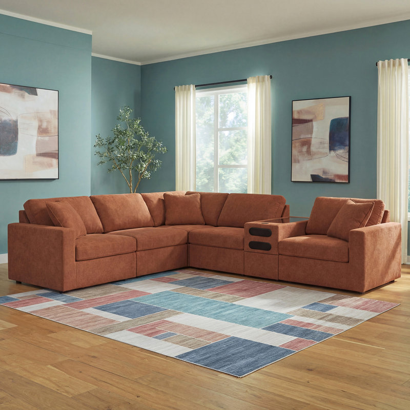 Braintree 6-Piece Sectional With Audio Console, Brown Polyester