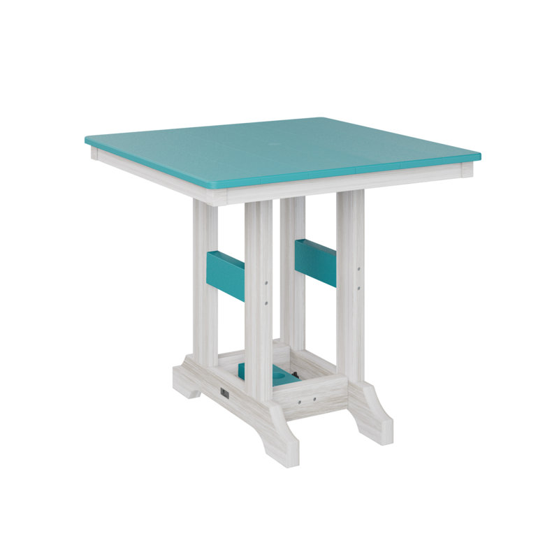 Garden Classic Outdoor Square Bar Table, Seashell, Aruba Blue, 35.5" H x 33" W x 33" D