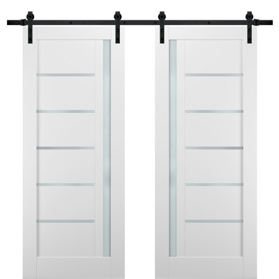 Quadro Frosted Glass Barn White Doors with Installation Hardware Kit