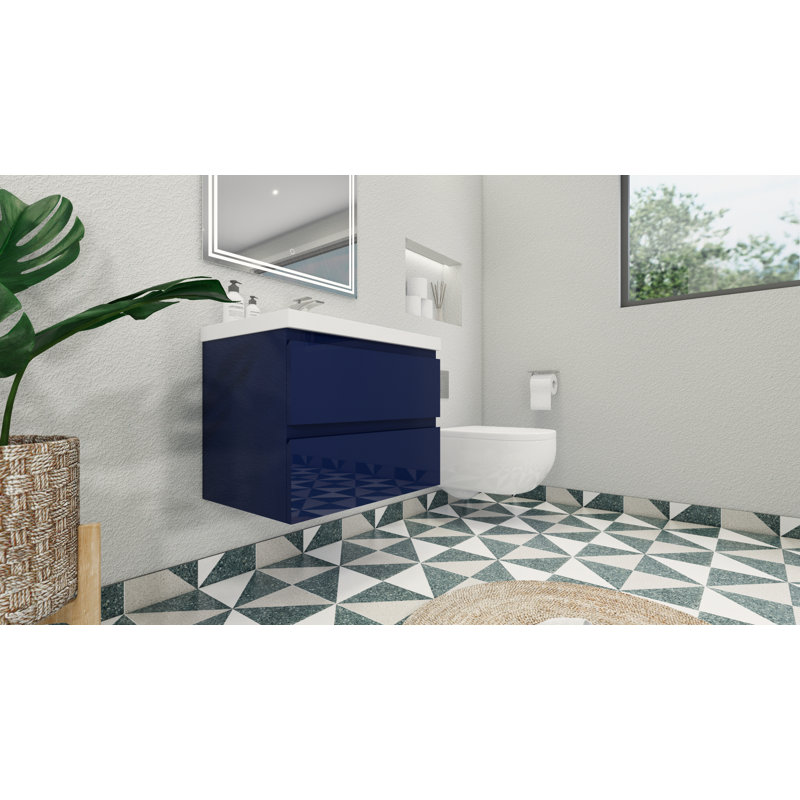 Cavaliere Single Bathroom Vanity with Acrylic Top, Hight Gloss Night Blue