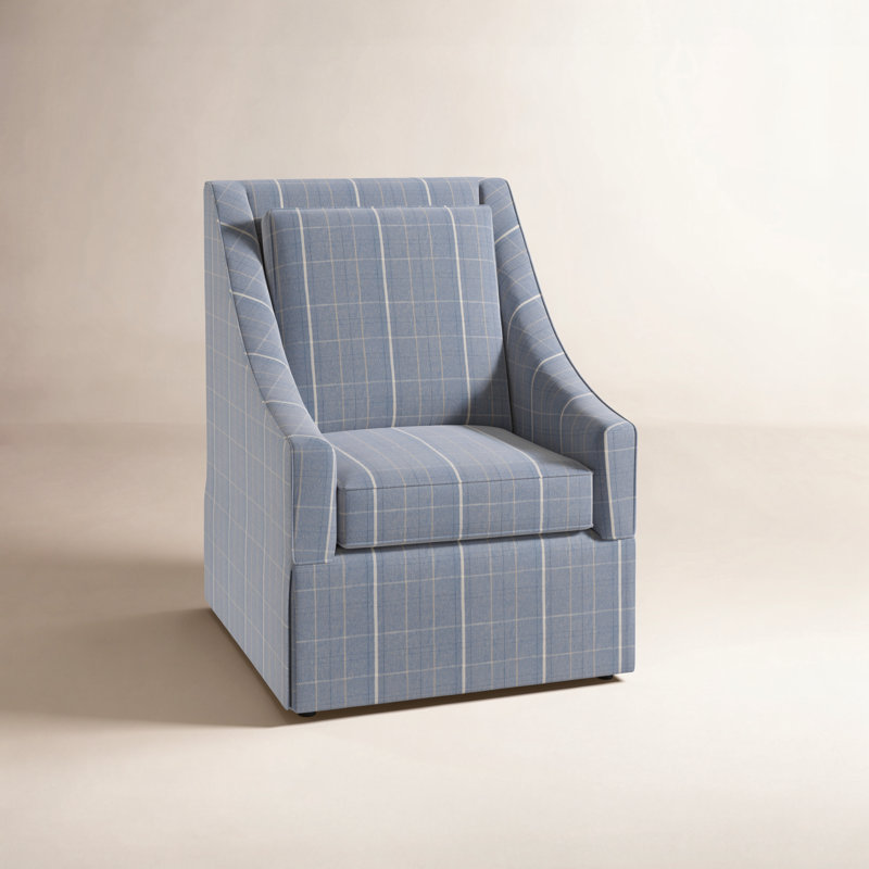 Teagan Upholstered Slipcovered Swivel Armchair, Blue Solid; 0336-82