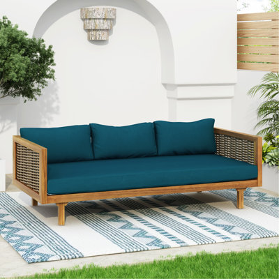 3 lits de jour avec accoudoirs - Bois et coussin d'eau - Panneau de lattes l 66,99 po x H 32,25 po x H 24,81 po pour 3, coussins 66,99 x 32,25 x 24,81