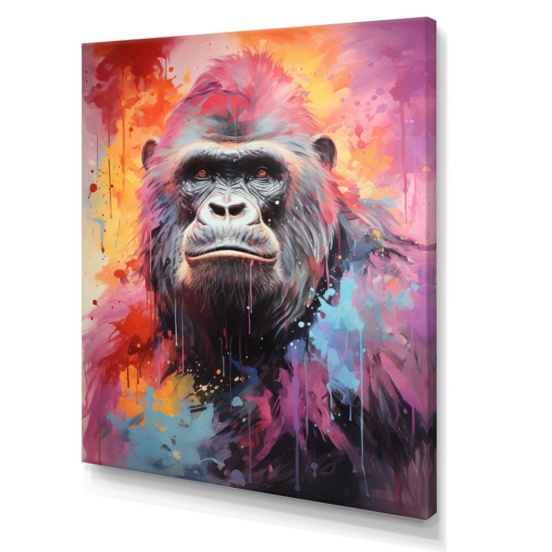 Rose et noir Popart Gorilla - imprimé, H 32 po x l 24 po x P 1 po, Toile tendue