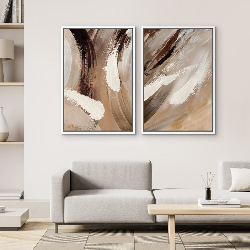 «Abstract Neutral Brown Paint Effect», reproduction d'art numérique sur toile encadrée, Blanc, H 36 po x l 24 po