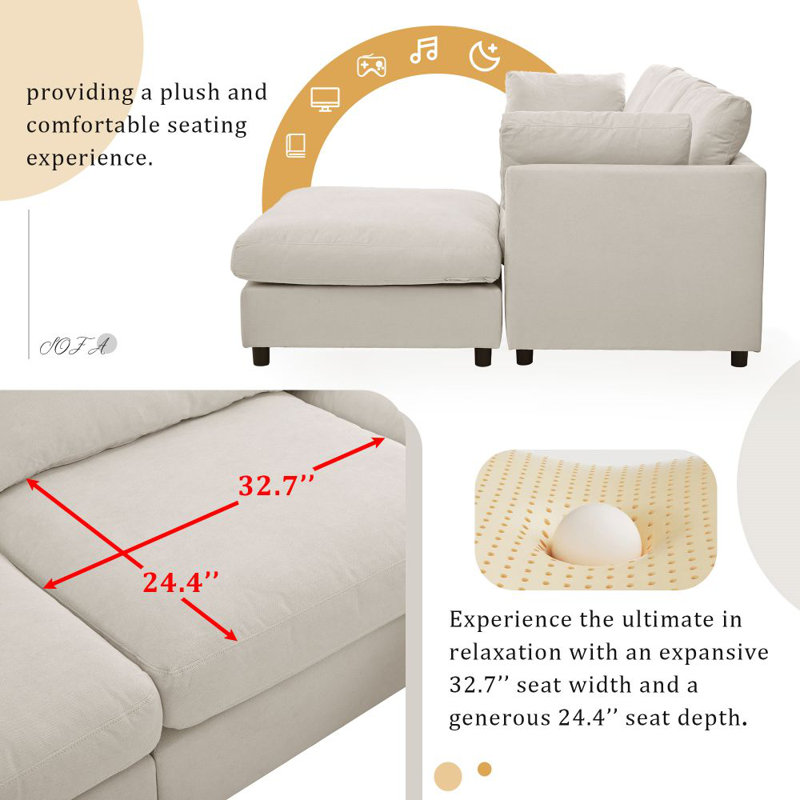 Canapé modulaire 2 pièces rembourré Loutricia, Mélange de polyester beige