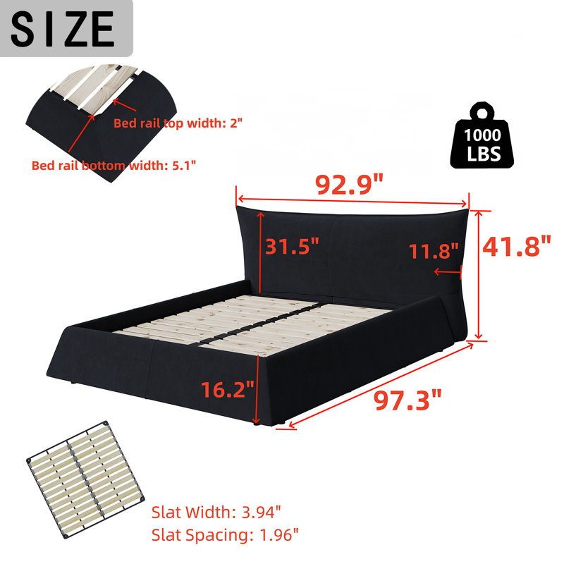 Lit plateforme tapissier Hambeldon, Noir