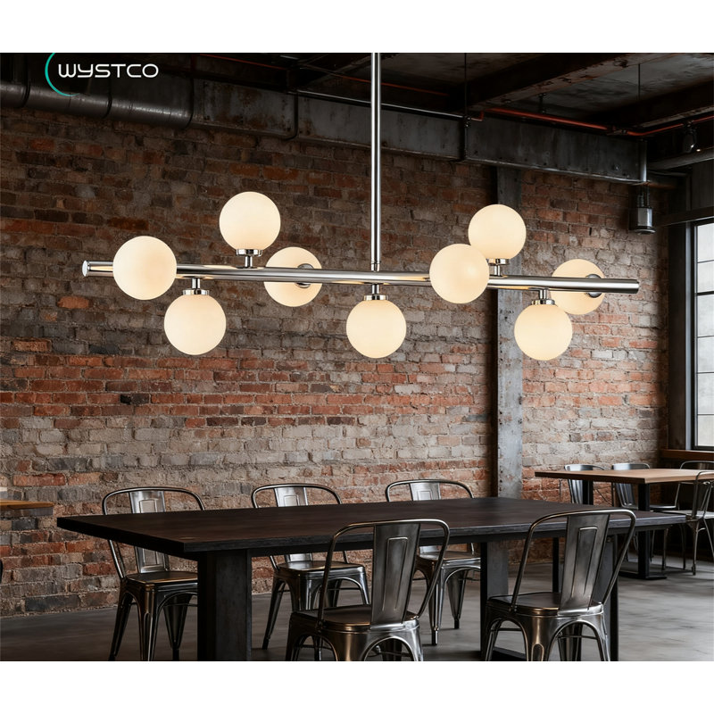 Mid Century Modern Sputnik Chandelier 9-Light Linear Globe Pendant Light For Dining Room Kitchen Island Dimmable Fixture With Adjustable Height