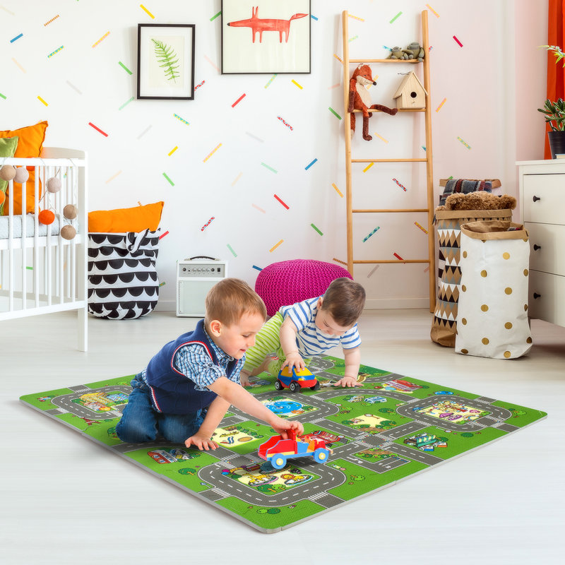 Sorbus 9-Piece Puzzle Play Foam Interlocking Tile Mat in Traffic Print