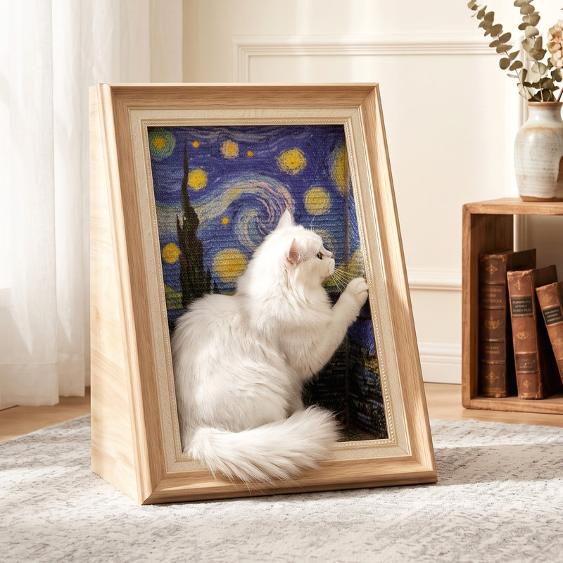  Grattoir 3D pour chat avec cadre en bois massif, 21,7 po