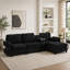 Canapé modulaire moderne en L avec rangement tout-en-un, poches d'accoudoirs de rangement latérales, console centrale avec porte-gobelet, repose-pieds avec rangement relevable, siège confortable à plusieurs places - noir