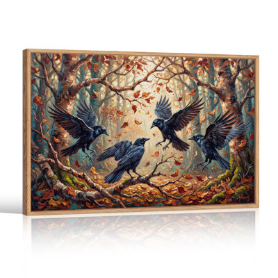 «Black Crows Flying Through Autumn Leaves», art mural sur toile