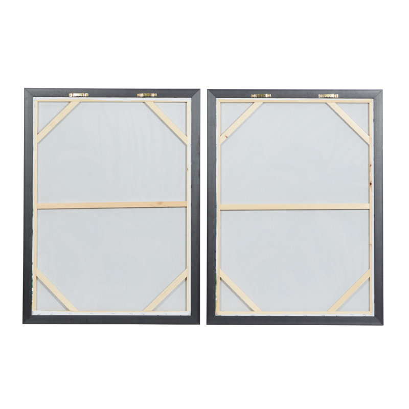 Green Tropical Leaf Framed Canvas Wall Art Set with Silver Frame
