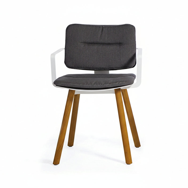 Coco Outdoor Dining Armchair, Charcoal Chine, Lemon/Faux Teak