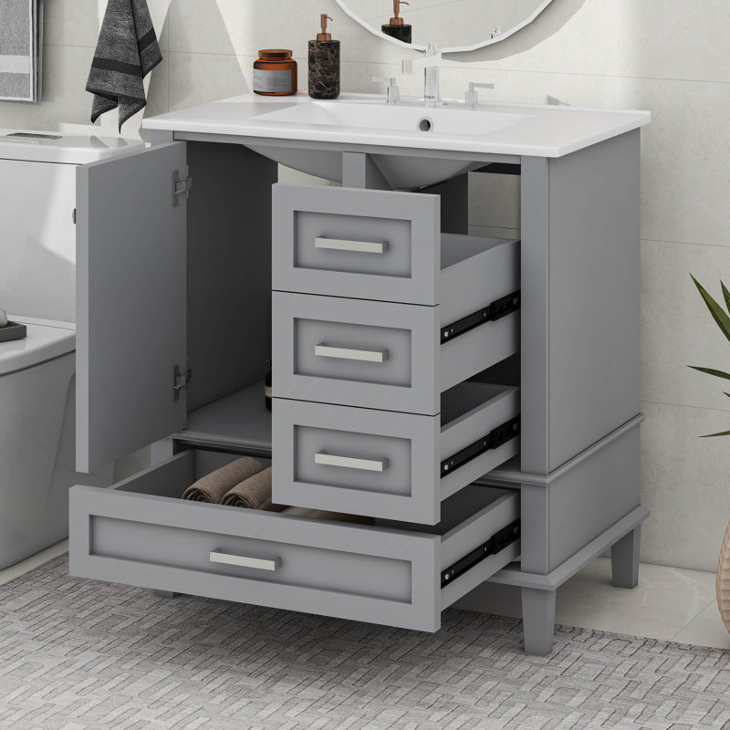 Modern Bathroom Cabinet With 3 Drawers, Gray