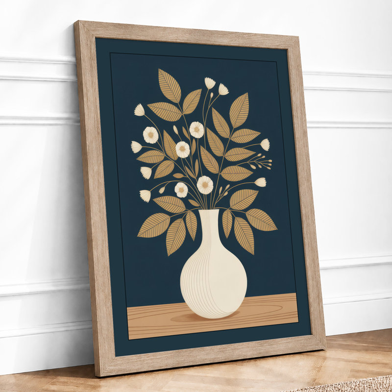 Vase of Symmetry Botanical - Framed Print, A3 - 42.0 x 29.7 cm, Oak