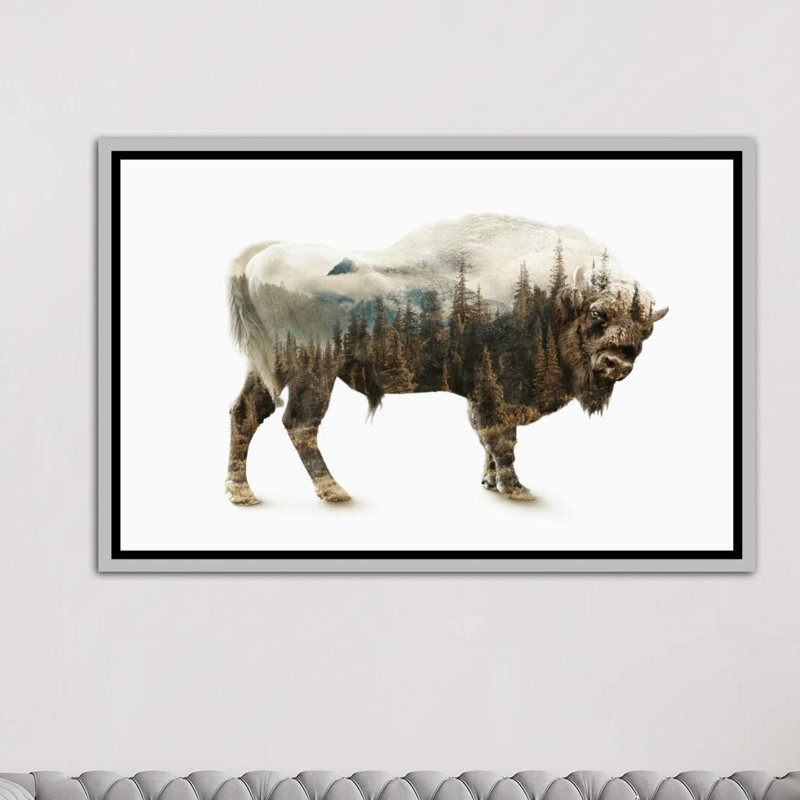 « bison » par riza peker-impression sur image, Toile avec cadre argenté, H 18 po x l 26 po x P 1,5 po