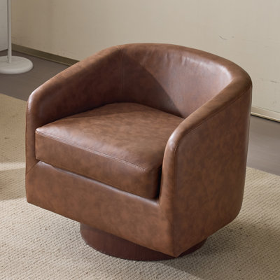 Brown Pu Living Room Swivel Accent Chair