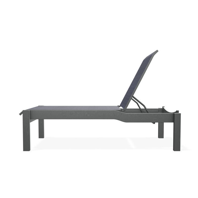 Leeward Sling Marine Grade Polymer Lay-flat Stacking Armless Long Frame Chaise with Wheels, Collect Indigo, Graphite