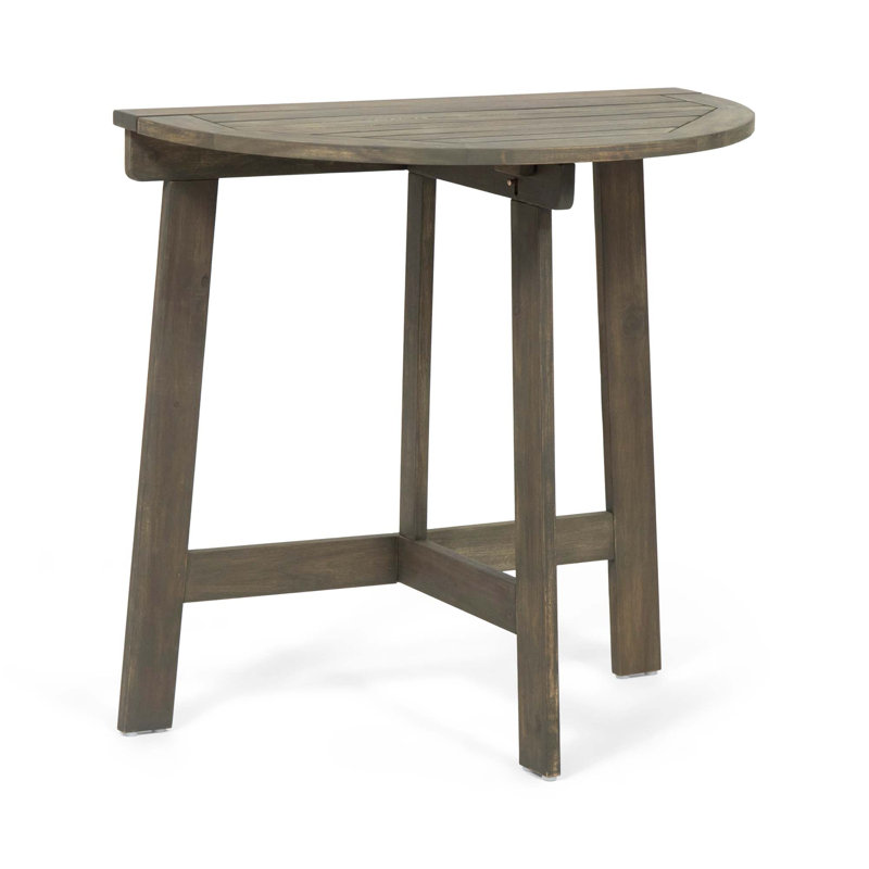 Space-Saving Half-Round Folding Acacia Wood Bistro Table for Patio Balcony, Grey Finish