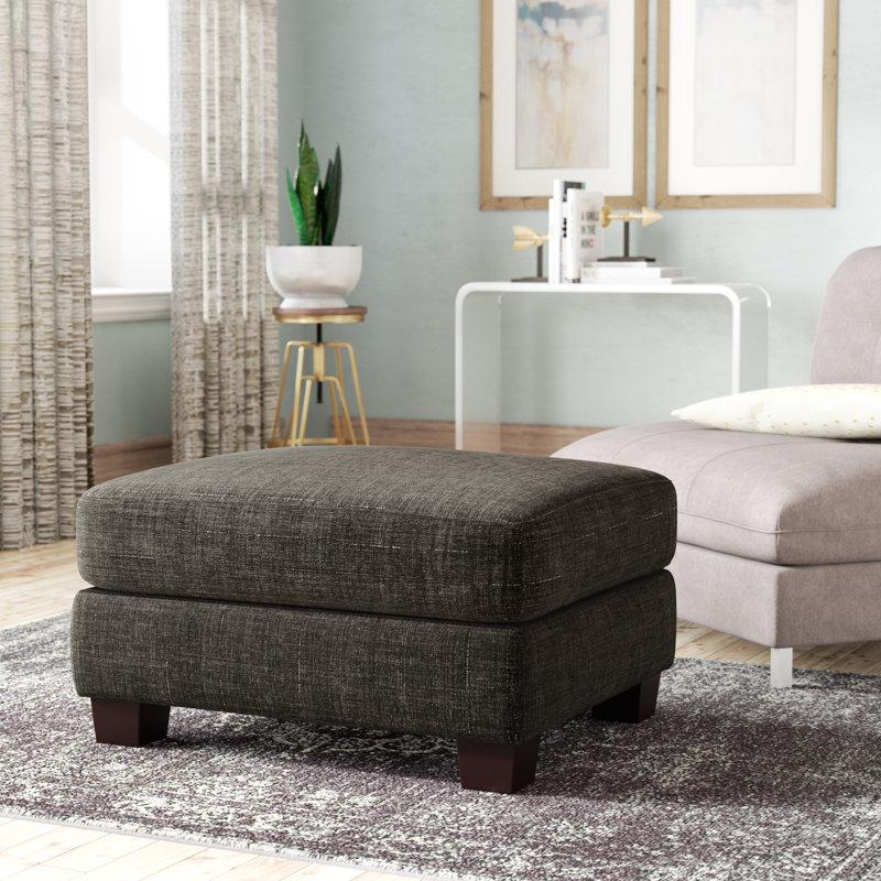 Doggett Upholstered Ottoman, Heathered Dark Grey Linen