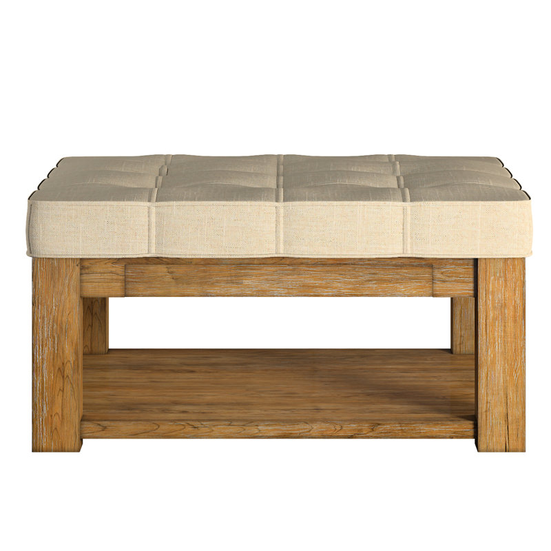 Arthuro Upholstered Ottoman, Heathered Beige Linen, Natural