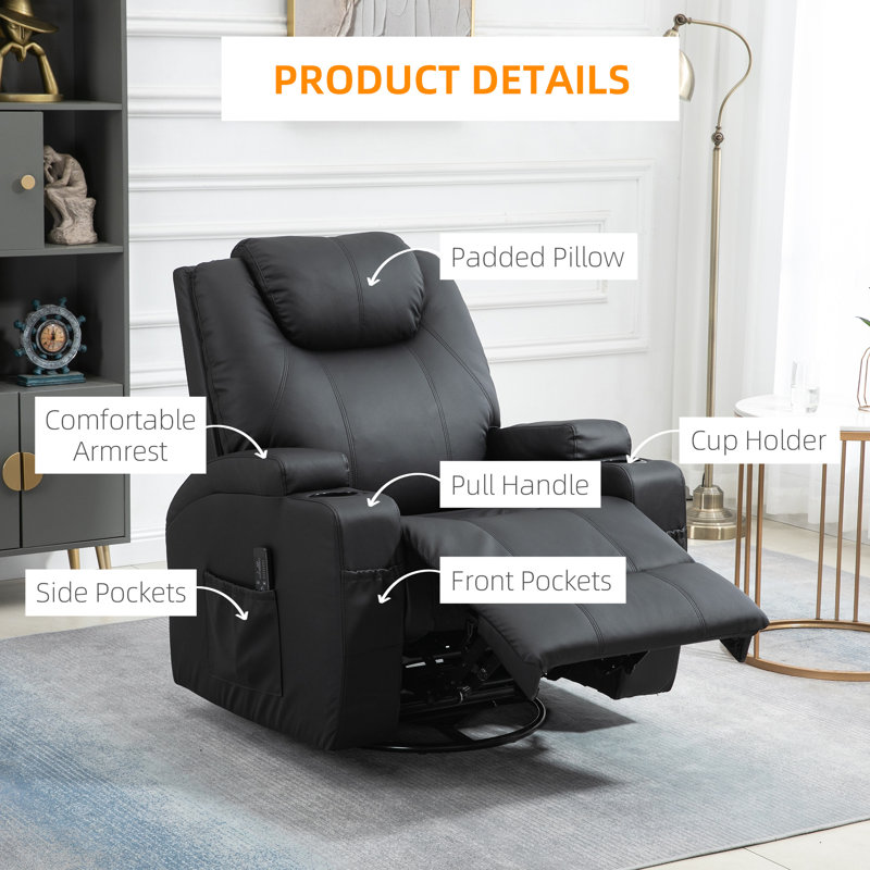 Fauteuil de massage en faux cuir, Similicuir noir