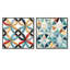 Ensemble de 2 mosaïques bleues et jaunes modernes - formes abstraites carrées-101845972-101845976