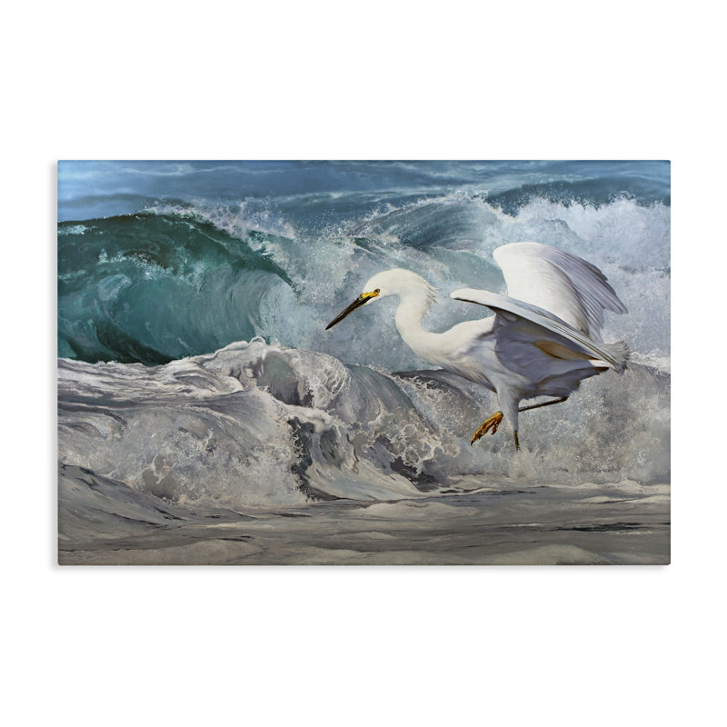 «Wave Dancer Heron», art mural sur toile par Mark Kelso, H 30 po x l 45 po